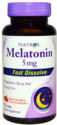 Natrol, Melatonin, Fast Dissolve, Strawberry, 5 mg, 90 Tablets ,المكملات الغذائية، الميلاتونين 5 ملغ