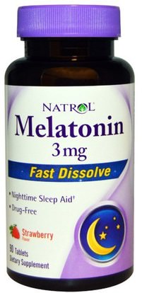 Natrol, Melatonin, Fast Dissolve, Strawberry Flavor, 3 mg, 90 Tablets ,المكملات الغذائية، الميلاتونين 3 ملغ