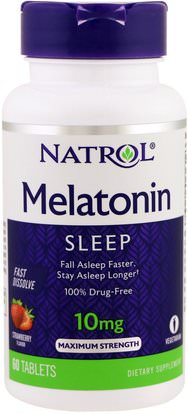 Natrol, Melatonin, Sleep, Fast Dissolve, Strawberry, 10 mg, 60 Tablets ,والمكملات الغذائية، والنوم، الميلاتونين