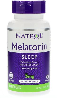 Natrol, Melatonin, Time Release, 5 mg, 100 Tablets ,والمكملات الغذائية، والنوم، الميلاتونين