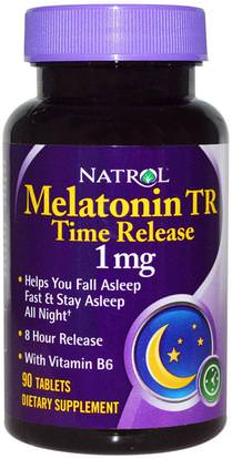 Natrol, Melatonin TR, Time Release, 1 mg, 90 Tablets ,المكملات الغذائية، الميلاتونين الافراج عن الوقت