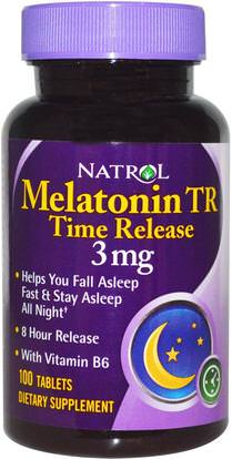 Natrol, Melatonin TR, Time Release, 3 mg, 100 Tablets ,والمكملات الغذائية، والنوم، الميلاتونين