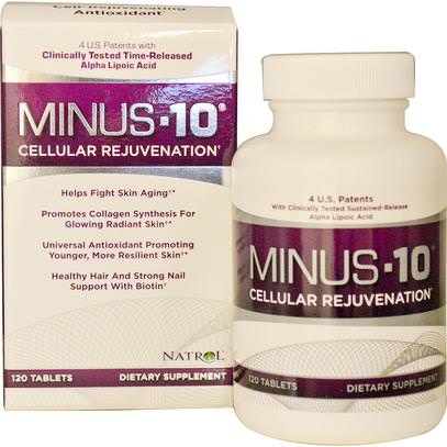 Natrol, Minus-10 Cellular Rejuvenation, Alpha Lipoic Acid, 120 Tablets ,المكملات الغذائية، مضادات الأكسدة، حمض الليبويك ألفا