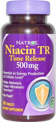 Natrol, Niacin TR, Time Release, 500 mg, 100 Tablets ,الفيتامينات، فيتامين ب، فيتامين b3، فيتامين b3 - النياسين دافق مجانا