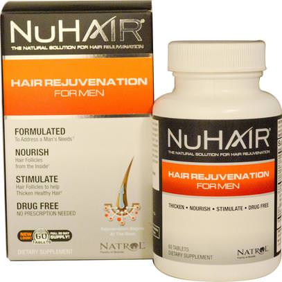 Natrol, NuHair, Hair Rejuvenation for Men, 60 Tablets ,الصحة، الرجال، حمام، الجمال، الشعر رقيق و ريجروث
