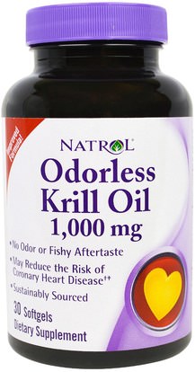 Natrol, Odorless Krill Oil, 1,000 mg, 30 Softgels ,المكملات الغذائية، إيفا أوميجا 3 6 9 (إيبا دا)، زيت الكريل