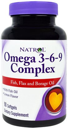 Natrol, Omega 3-6-9 Complex, Lemon Flavor, 90 Softgels ,المكملات الغذائية، إيفا أوميجا 3 6 9 (إيبا دا)، زيت السمك