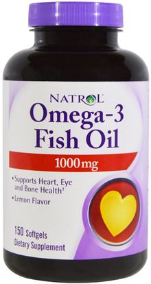 Natrol, Omega-3 Fish Oil, Lemon Flavor, 1,000 mg, 150 Softgels ,المكملات الغذائية، إيفا أوميجا 3 6 9 (إيبا دا)، زيت السمك، سوفتغيلس زيت السمك