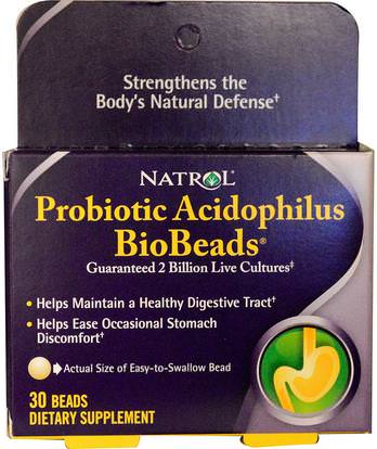 Natrol, Probiotic Acidophilus BioBeads, 30 Beads ,المكملات الغذائية، البروبيوتيك، استقرت البروبيوتيك، آسيدوفيلوس اللؤلؤ