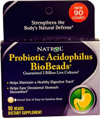 Natrol, Probiotic Acidophilus BioBeads, 90 Beads ,المكملات الغذائية، البروبيوتيك، استقرت البروبيوتيك، آسيدوفيلوس اللؤلؤ