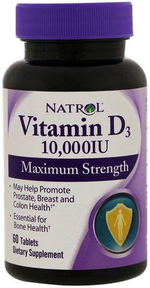 Natrol, Vitamin D3, 10,000 IU, 60 Tablets ,الفيتامينات، فيتامين d3