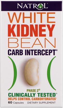 Natrol, White Kidney Bean, Carb Intercept, 60 Capsules ,والمكملات الغذائية، والفاصوليا البيضاء استخراج الكلى المرحلة 2، والصحة، والنظام الغذائي