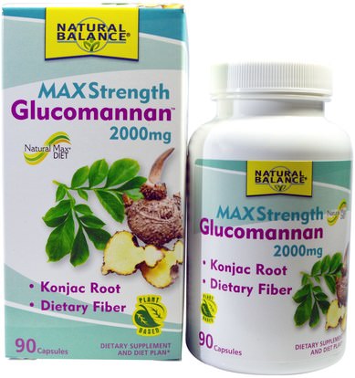 Natural Balance, Glucomannan, Maximum Strength, 2000 mg, 90 Capsules ,المكملات الغذائية، والألياف، غلوكومانان (كونجاك الجذر)