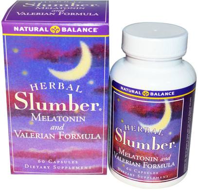 Natural Balance, Herbal Slumber, Melatonin and Valerian Formula, 60 Veggie Caps ,والمكملات الغذائية، والنوم
