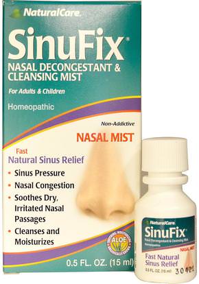 Natural Care, SinuFix, Nasal Decongestant & Cleansing Mist, 0.5 fl oz (15 ml) ,الصحة، صحة الأنف، بخاخ الأنف