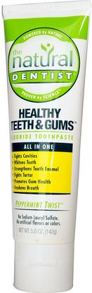 Natural Dentist, Healthy Teeth & Gums, Fluoride Toothpaste, Peppermint Twist, 5.0 oz (142 g) ,حمام، الجمال، معجون الأسنان، العناية بالأسنان عن طريق الفم، تبييض الأسنان