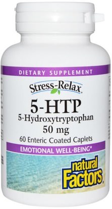 Natural Factors, Stress-Relax, 5-HTP, 50 mg, 60 Enteric Coated Caplets ,المكملات الغذائية، 5-هتب، 5-هتب 50 ملغ