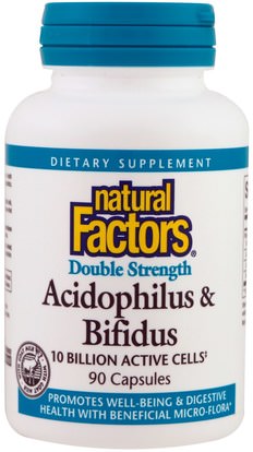 Natural Factors, Acidophilus & Bifidus, Double Strength, 10 Billion Active Cells, 90 Capsules ,المكملات الغذائية، البروبيوتيك