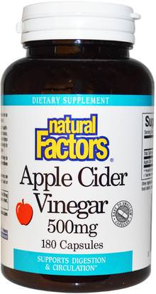 Natural Factors, Apple Cider Vinegar, 500 mg, 180 Capsules ,المكملات الغذائية، خل التفاح