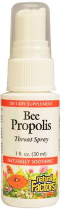 Natural Factors, Bee Propolis Throat Spray, 1 fl oz (30 ml) ,والصحة، والانفلونزا الباردة والفيروسية، ورذاذ الرعاية الحلق