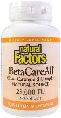 Natural Factors, BetaCareAll, 25,000 IU, 90 Softgels ,الفيتامينات، فيتامين أ، بيتا كاروتين، المكملات الغذائية، الكاروتينات، مجمع كاروتينويد مختلطة
