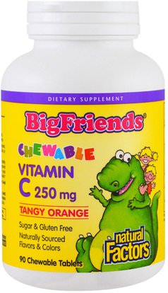 Natural Factors, Big Friends, Chewable Vitamin C, Tangy Orange, 250 mg, 90 Chewable Wafers ,الفيتامينات، فيتامين ج، فيتامين ج مضغ