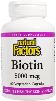 Natural Factors, Biotin, 5000 mcg, 60 Veggie Caps ,الفيتامينات، فيتامين ب، البيوتين