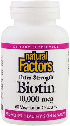 Natural Factors, Biotin, Extra Strength, 10,000 mcg, 60 Vegetarian Capsules ,الفيتامينات، فيتامين ب