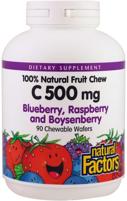 Natural Factors, C 500 mg, Blueberry, Raspberry and Boysenberry, 90 Chewable Wafers ,الفيتامينات، فيتامين ج