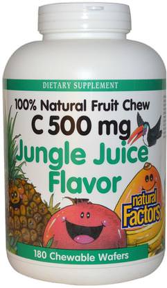 Natural Factors, C 500 mg, Jungle Juice Flavor, 180 Chewable Wafers ,الفيتامينات، فيتامين ج، فيتامين ج مضغ