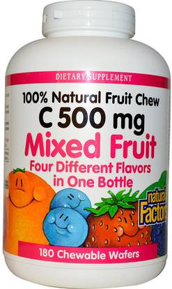 Natural Factors, C 500 mg, Mixed Fruit, 180 Chewable Wafers ,الفيتامينات، فيتامين ج، فيتامين ج مضغ