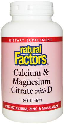 Natural Factors, Calcium & Magnesium Citrate, With D, 180 Tablets ,المكملات الغذائية، المعادن، سيترات الكالسيوم