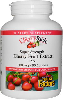 Natural Factors, CherryRich, Super Strength Cherry Fruit Extract, 500 mg, 90 Softgels ,المكملات الغذائية، مضادات الأكسدة، مقتطفات الفاكهة، الكرز (الفاكهة السوداء البرية)