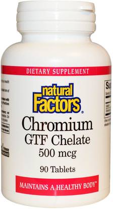 Natural Factors, Chromium GTF Chelate, 500 mcg, 90 Tablets ,والملاحق، والمعادن، والكروم غت (عامل تحمل الجلوكوز)