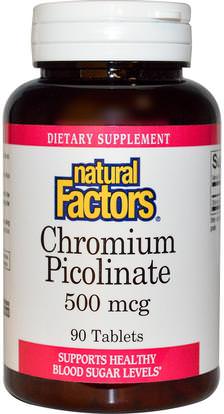 Natural Factors, Chromium Picolinate, 500 mcg, 90 Tablets ,المكملات الغذائية، المعادن، بيكولينات الكروم