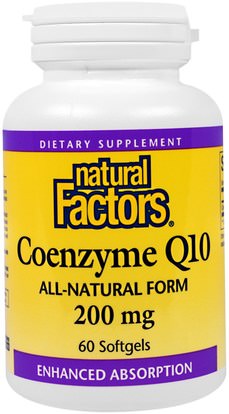 Natural Factors, Coenzyme Q10, 200 mg, 60 Softgels ,المكملات الغذائية، أنزيم q10، coq10 200 ملغ