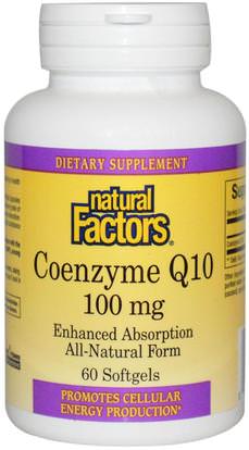 Natural Factors, Coenzyme Q10, 100 mg, 60 Softgels ,المكملات الغذائية، أنزيم q10، coq10