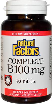 Natural Factors, Complete B, 100 mg, 90 Tablets ,الفيتامينات، فيتامين ب، فيتامين ب المعقدة، فيتامين ب المعقدة 100