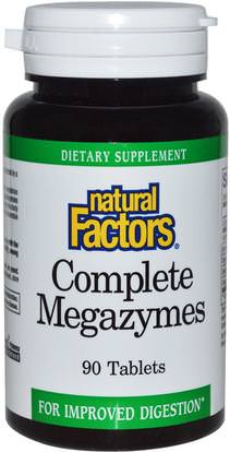 Natural Factors, Complete Megazymes, 90 Tablets ,والمكملات الغذائية، والإنزيمات، والإنزيمات الهاضمة