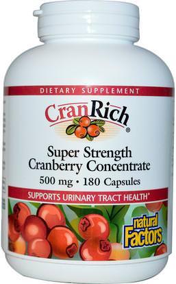Natural Factors, CranRich, Super Strength, Cranberry Concentrate, 500 mg, 180 Capsules ,الأعشاب، التوت البري