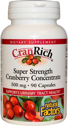 Natural Factors, CranRich, Super Strength, Cranberry Concentrate, 500 mg, 90 Capsules ,الأعشاب، التوت البري