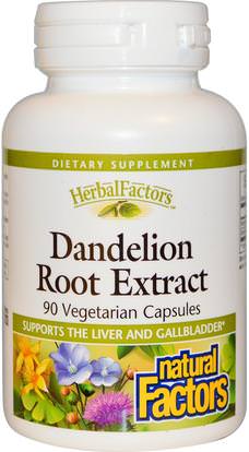 Natural Factors, Dandelion Root Extract, 90 Veggie Caps ,الأعشاب، جذر الهندباء من البرية