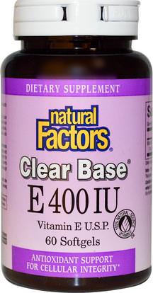 Natural Factors, E 400 IU, Clear Base, 60 Softgels ,الفيتامينات، فيتامين e