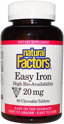 Natural Factors, Easy Iron, 20 mg, 60 Chewable Tablets ,المكملات الغذائية، والمعادن، والحديد