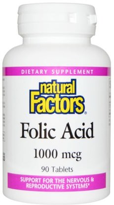 Natural Factors, Folic Acid, 1,000 mcg, 90 Tablets ,الفيتامينات، حمض الفوليك