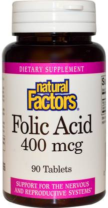 Natural Factors, Folic Acid, 400 mcg, 90 Tablets ,الفيتامينات، حمض الفوليك