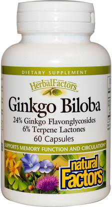 Natural Factors, Ginkgo Biloba, 60 Capsules ,الأعشاب، الجنكة، بيلوبا