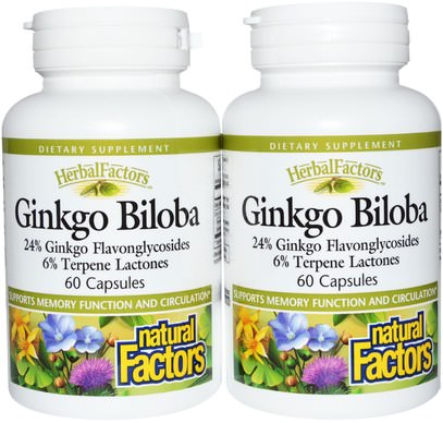 Natural Factors, Ginkgo Biloba, Bonus Pack, 120 Capsules ,الأعشاب، الجنكة، بيلوبا