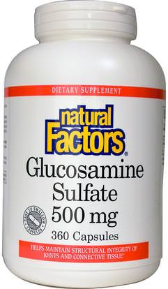 Natural Factors, Glucosamine Sulfate, 500 mg, 360 Capsules ,والصحة، والعظام، وهشاشة العظام، والصحة المشتركة، والمكملات الغذائية، الجلوكوزامين