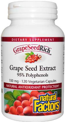 Natural Factors, GrapeSeedRich, Grape Seed Extract, 100 mg, 120 Veggie Caps ,المكملات الغذائية، مضادات الأكسدة، استخراج بذور العنب